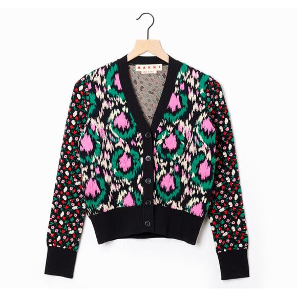 Marni Mix Jacquard Button Front V-Neck Cardigan Sweater Size 40 NWT - Picture 2 of 8